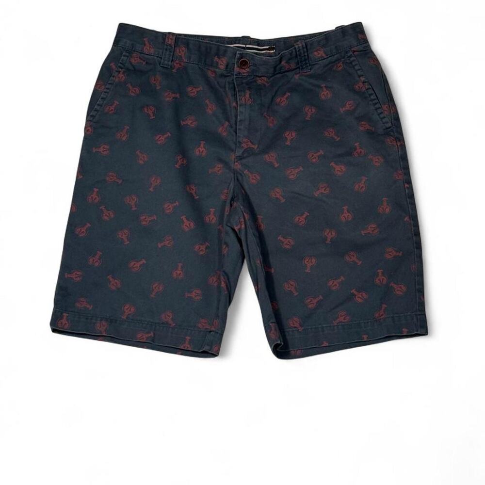 Men's Navy Cotton Lobster Print Shorts Flat Front Preppy Summer Casual Size 32